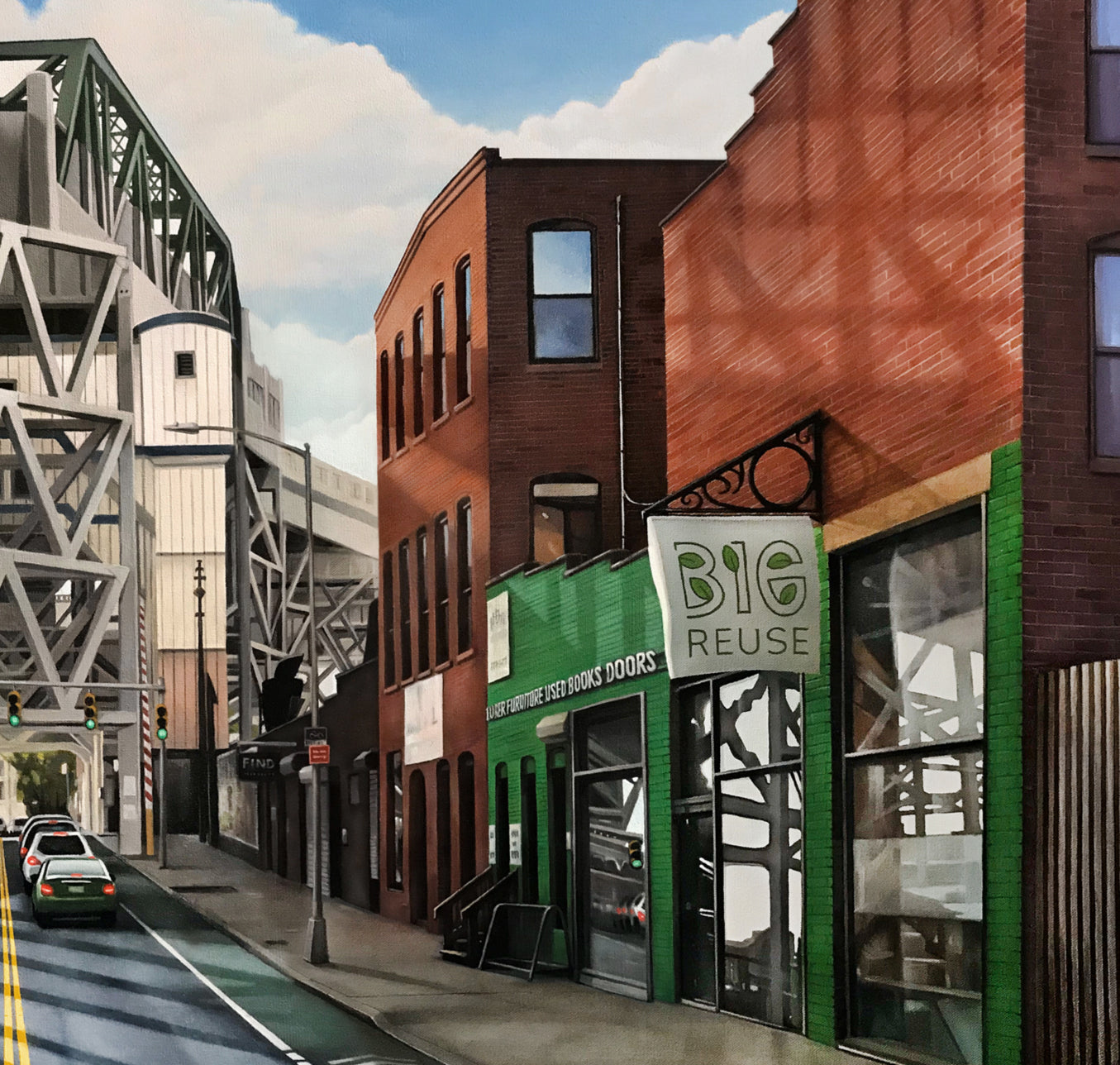 Fine art print. "Green Lights Through Gowanus Brooklyn"